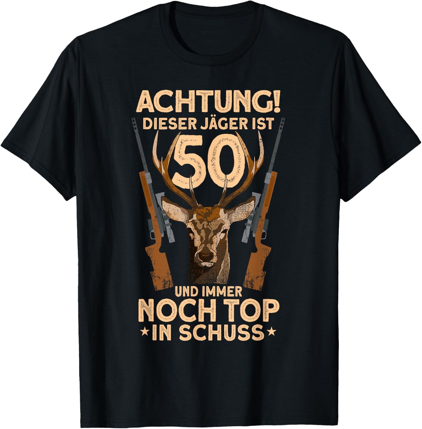 Men's 50 Years Deer Hunter 50th Birthday Hunting , black, s T-Shirt - T-Shirt | Black