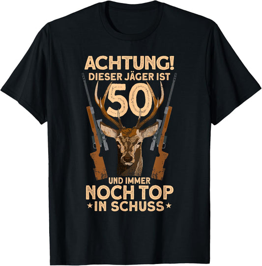 Men's 50 Years Deer Hunter 50th Birthday Hunting , black, s T-Shirt - T-Shirt | Black
