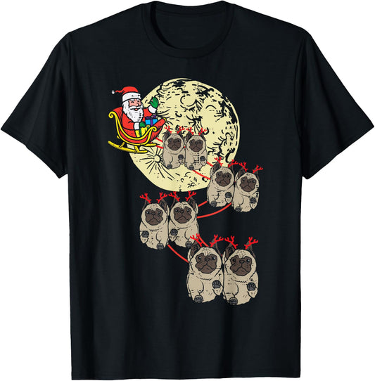 Reindeer Pug Santa Christmas Animal Pet Xmas Dog Lover PJ T-Shirt - T-Shirt | Black