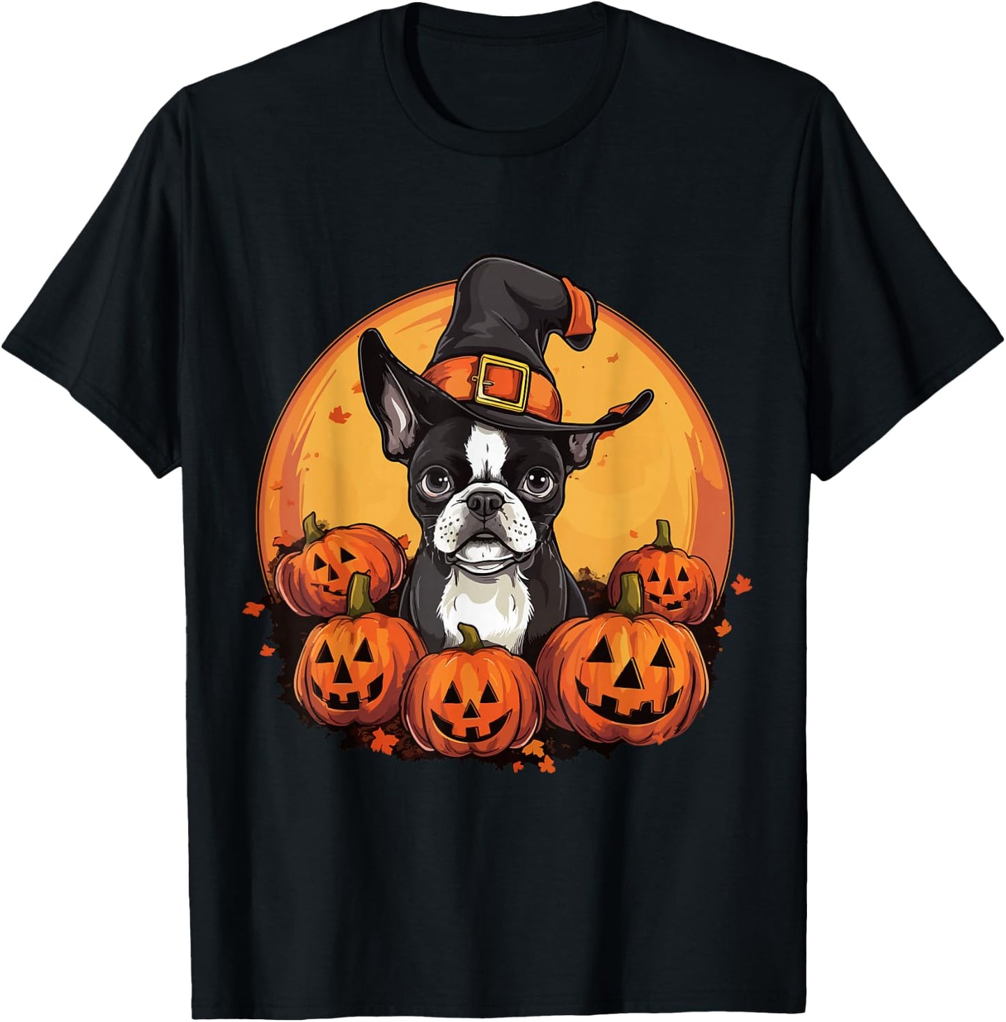 Boston Terrier Bostie Dog Breed Pet Halloween Pumpkins T-Shirt - T-Shirt | Black