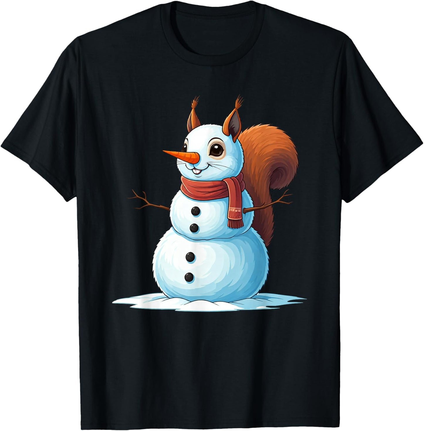 Funny Squirrel Snowman Scarf Christmas Kids T-Shirt - T-Shirt | Black