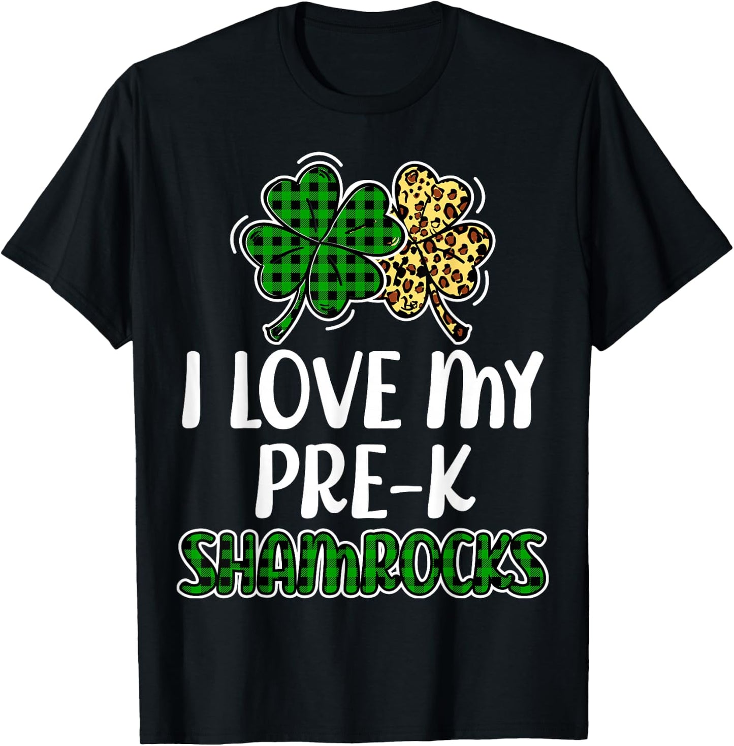 I Love My Pre-K Shamrocks Buffalo Plaid St Patricks Day T-Shirt - T-Shirt | Black