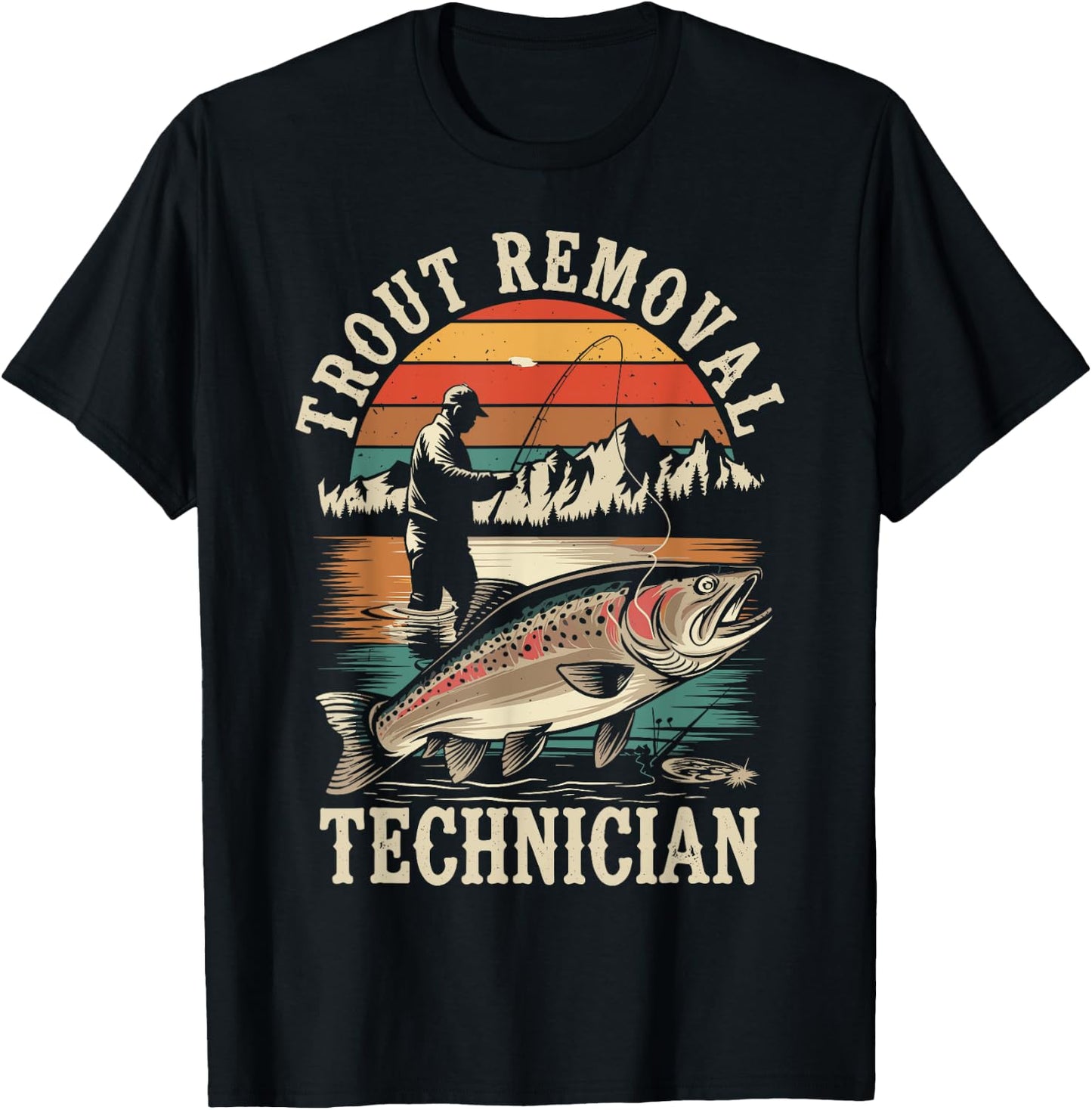Funny Fisherman Trout Fly Fishing Father's Day JM -Adults Black Short Sleeve T-Shirt - T-Shirt | Black
