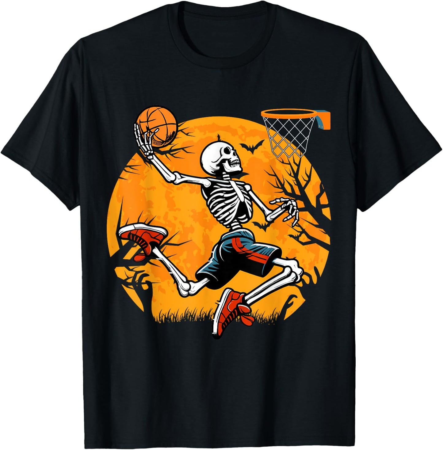 Basketball Skeleton Halloween Spooky Boys Basketball Player T-Shirt - T-Shirt | Black