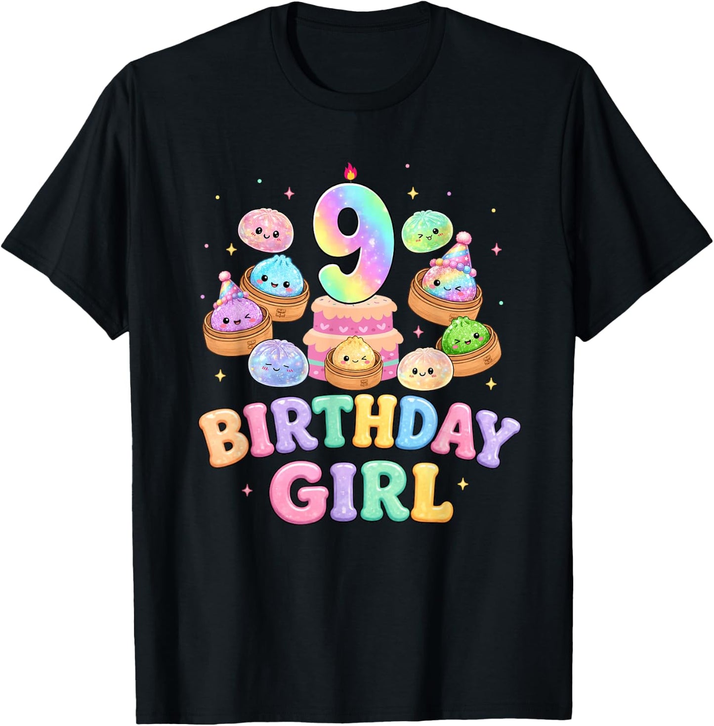 9th Birthday Girl Dumpling Shirt Cute Kawaii Dumpling Party T-Shirt - T-Shirt | Black
