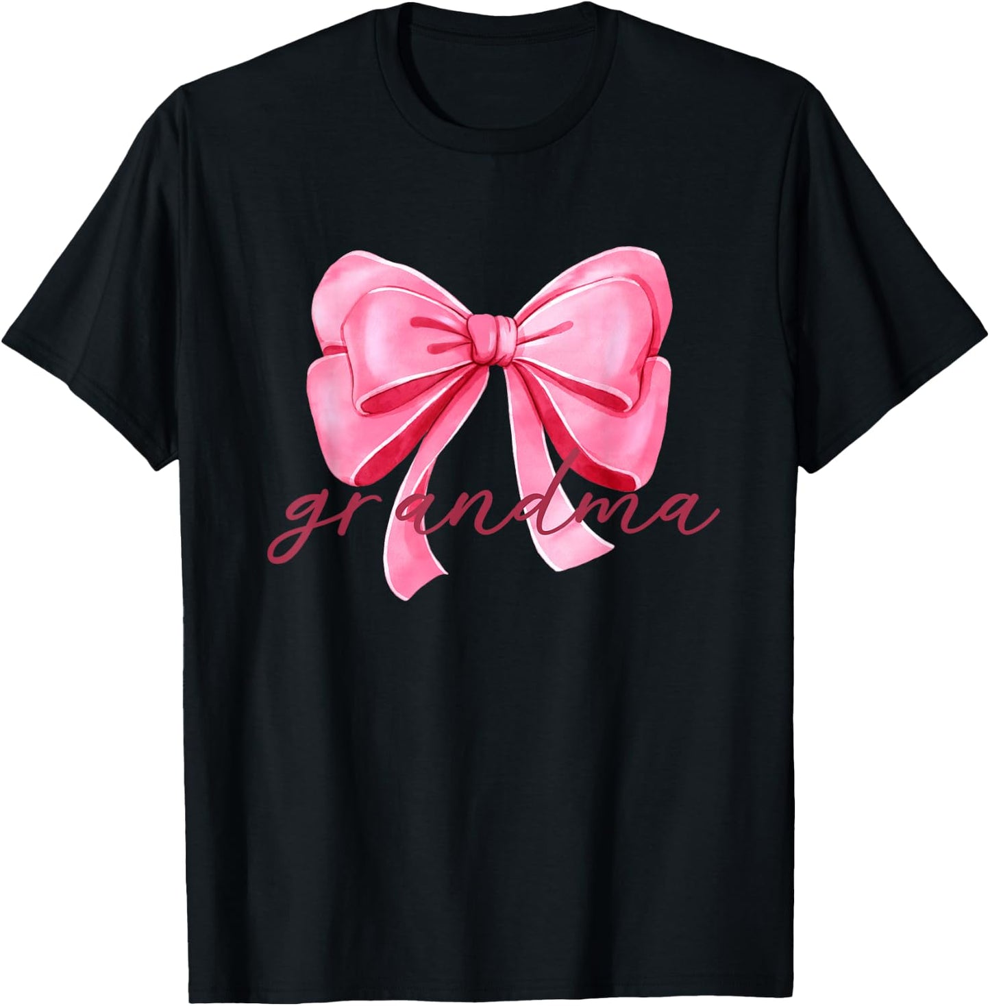 Grandma Pink Bow Birthday Baby Shower Family Pink Ribbon T-Shirt - T-Shirt | Black