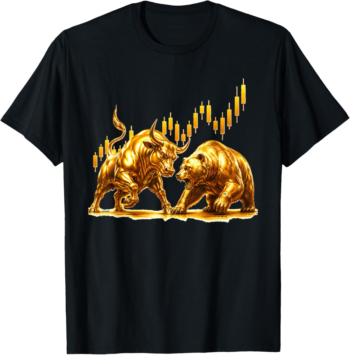Golden Bull Bear Market Chart T-Shirt - T-Shirt | Black