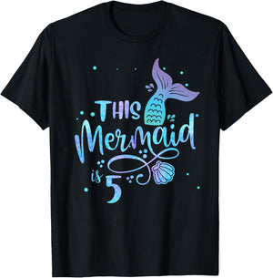 This Mermaid Is 5 Years Old 5th Birthday Mermaid Girl T-Shirt - T-Shirt | Black