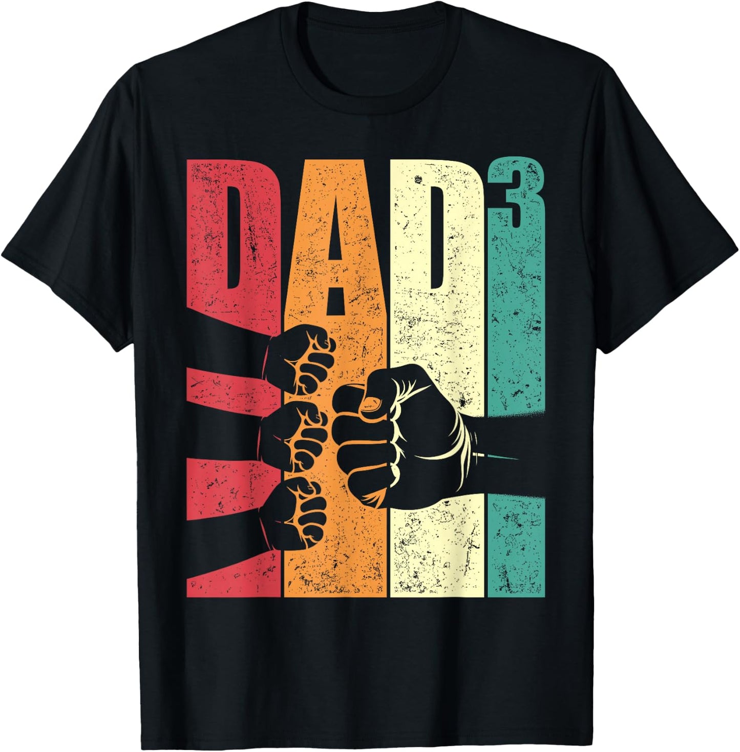 Dad Squared Retro Father of Three Kids Fist Bump Fathers Day T-Shirt - T-Shirt | Black