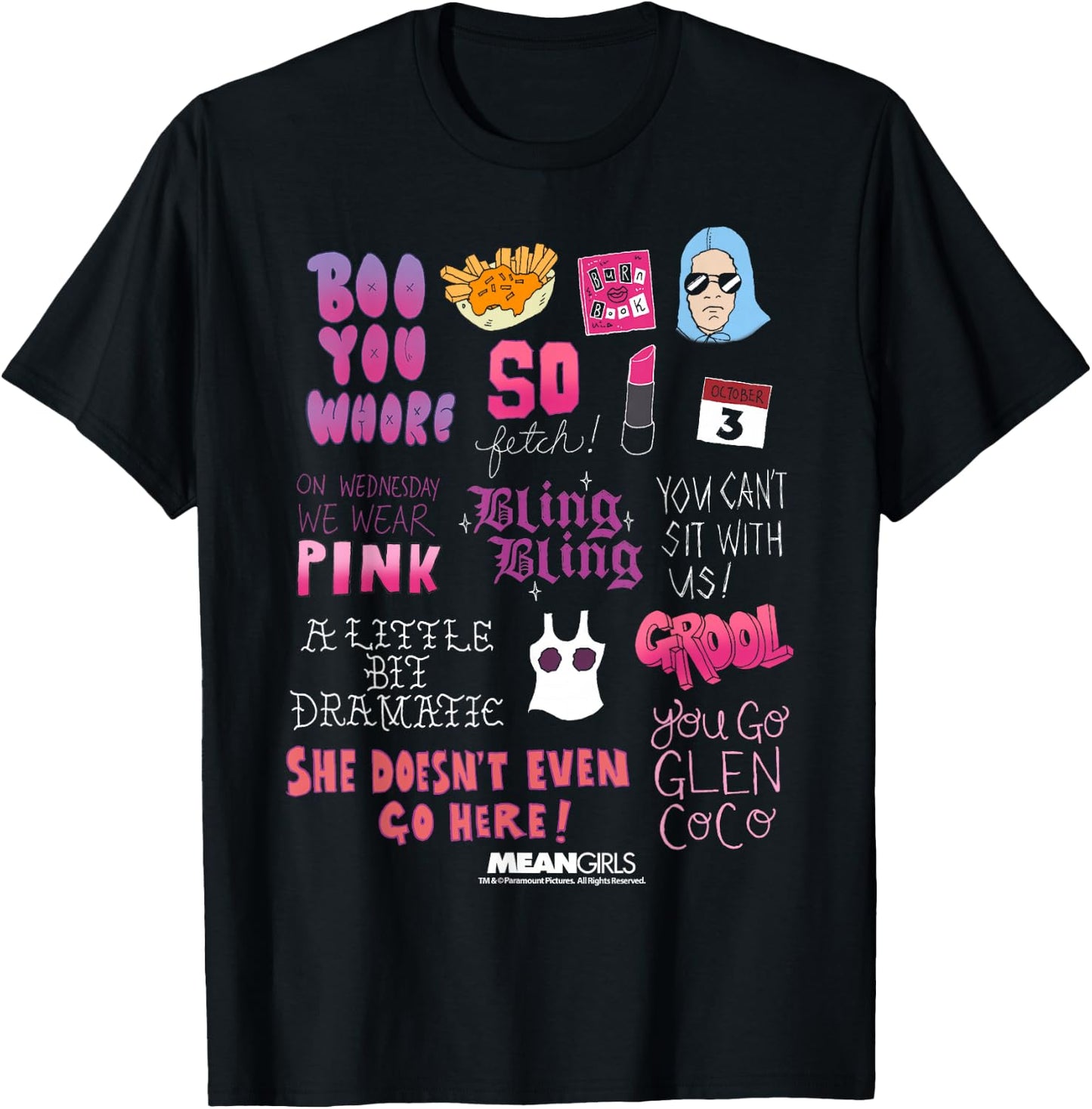 Mean Girls Pink Boo You Fetch Quotes Graphic T-Shirt - T-Shirt | Black
