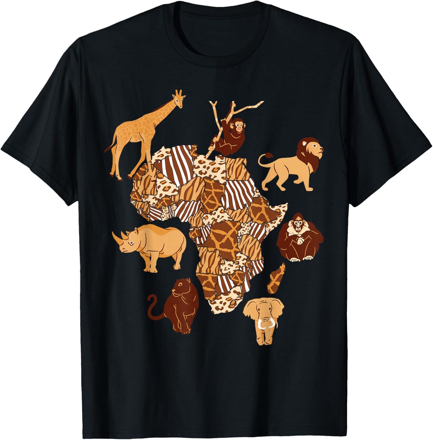 African Animals Map T-Shirt - T-Shirt | Black