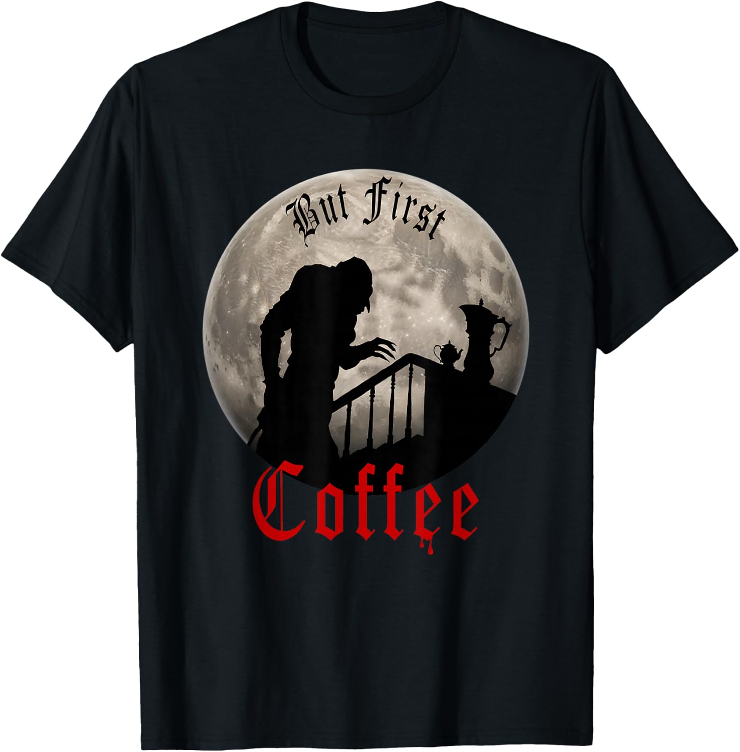 Lustiger Dracula Horror - But First Coffee Gothic Vampir Fans T-Shirt - T-Shirt | Black