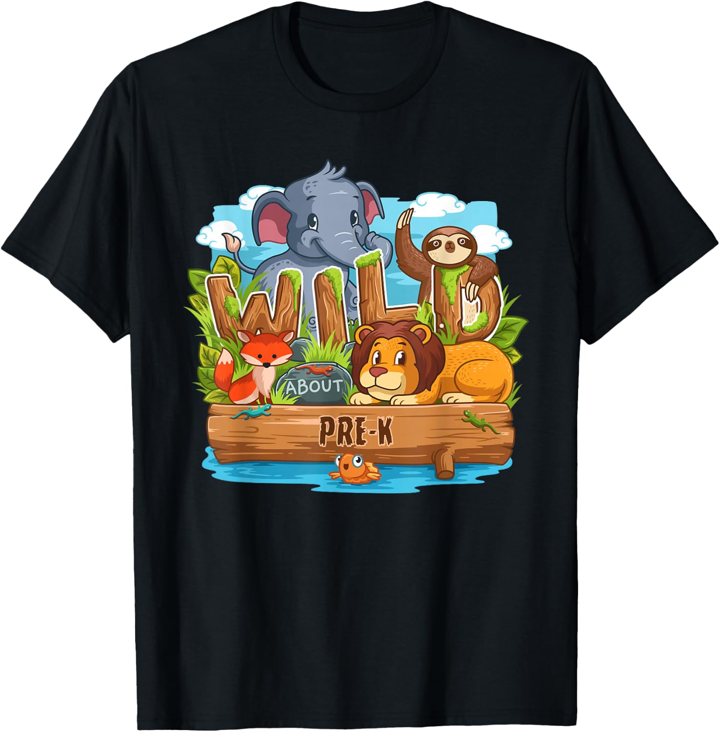 Wild About Pre-K Back To School Jungle Animals Gift T-Shirt - T-Shirt | Black