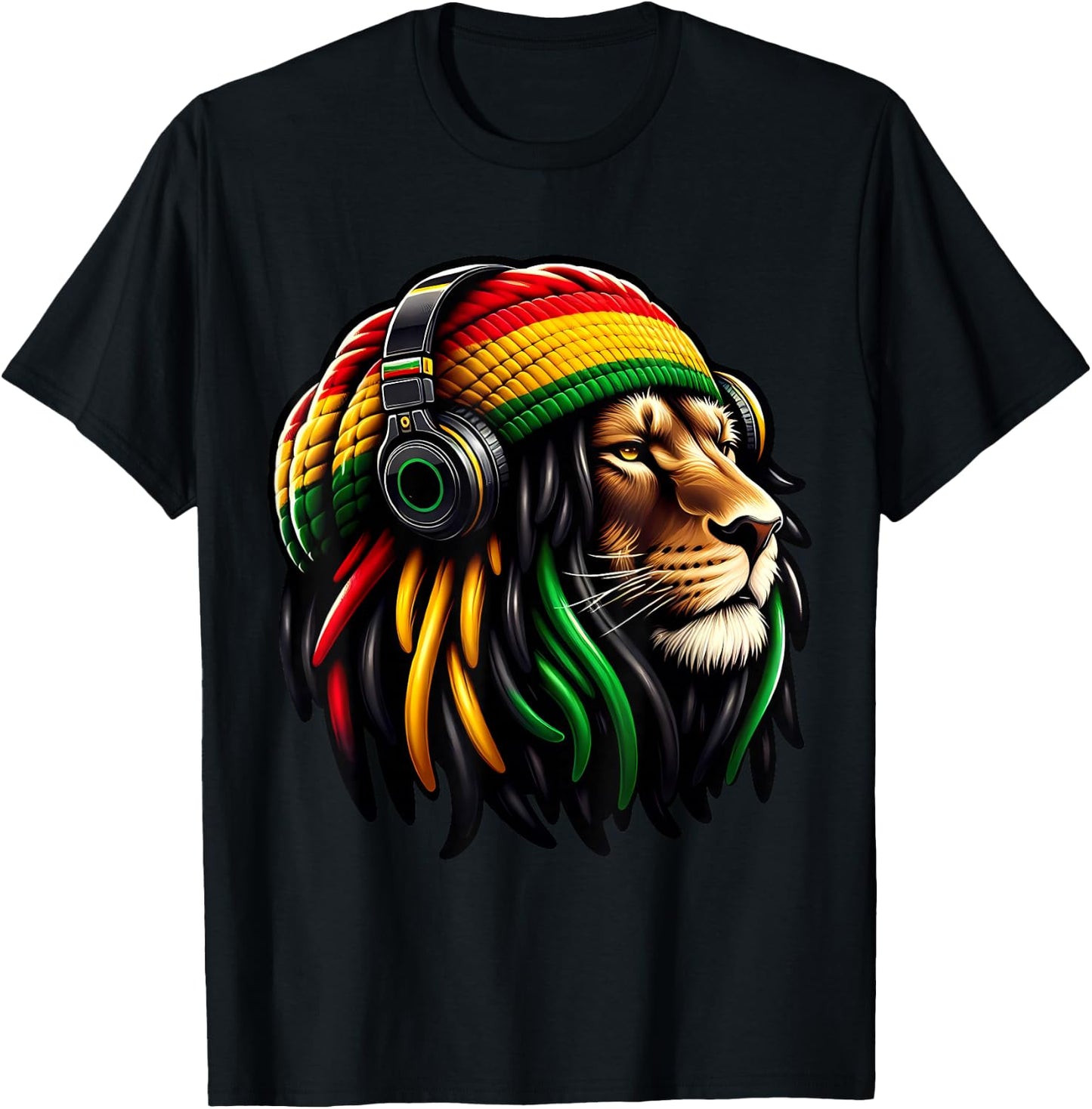 Jamaican Reggae Lion of Judah Rastafari Lion , black T-Shirt - T-Shirt | Black