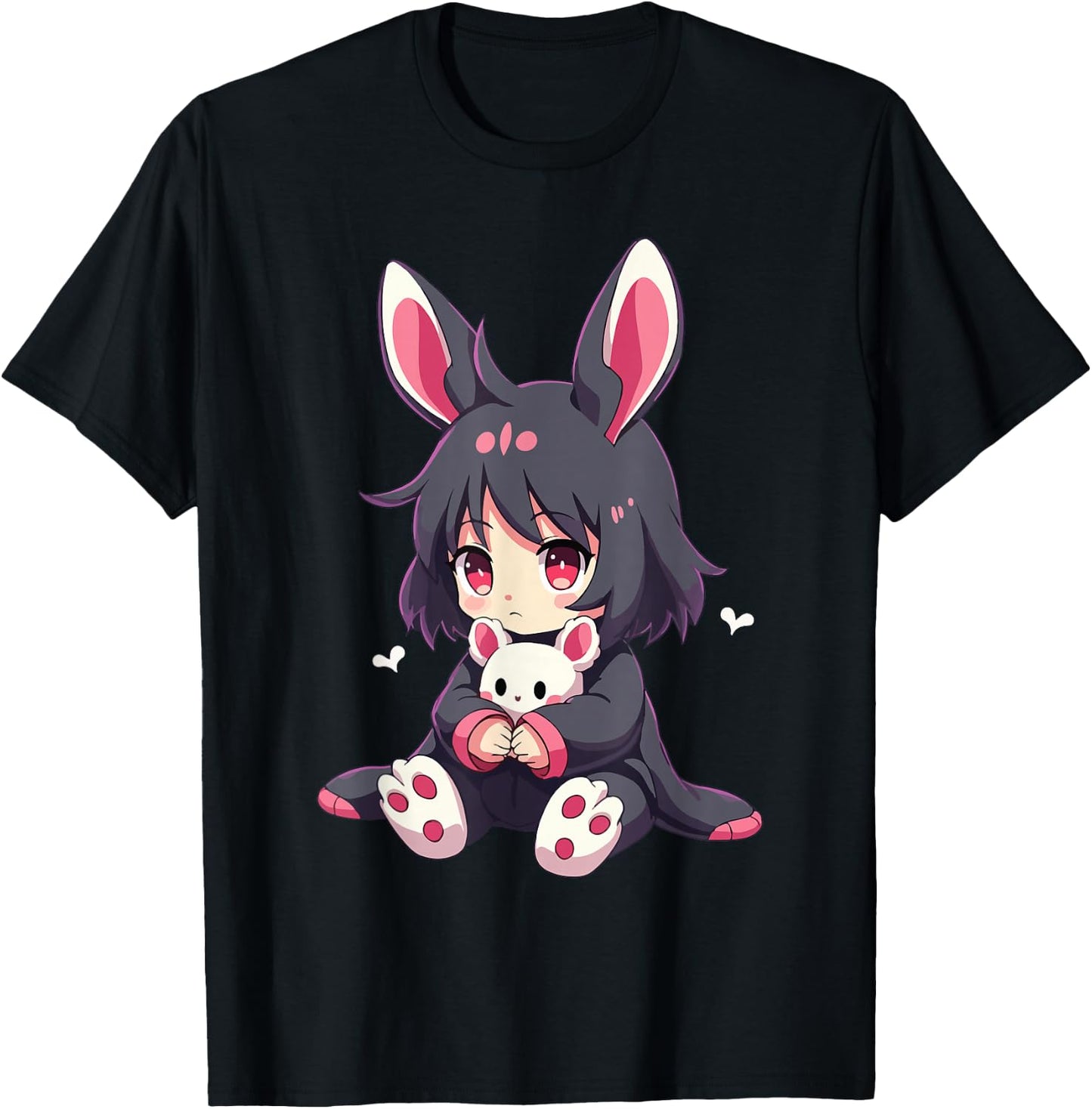 Chibi Gothic Bunny Anime Girl Aesthetic E-Girl Grunge Style T-Shirt - T-Shirt | Black