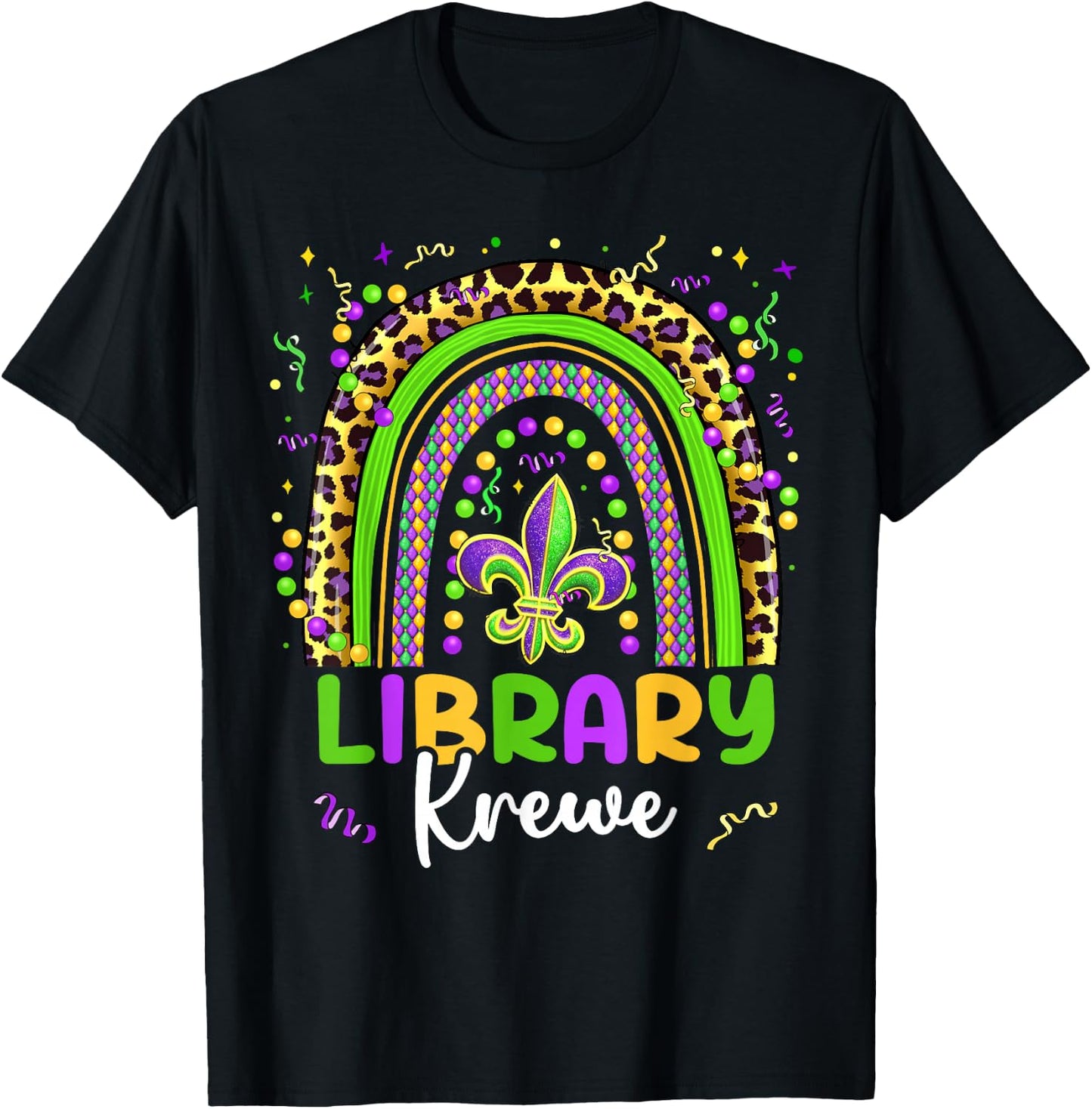 Mardi Gras Library Krewe Rainbow Librarian Parade Festival T-Shirt - T-Shirt | Black