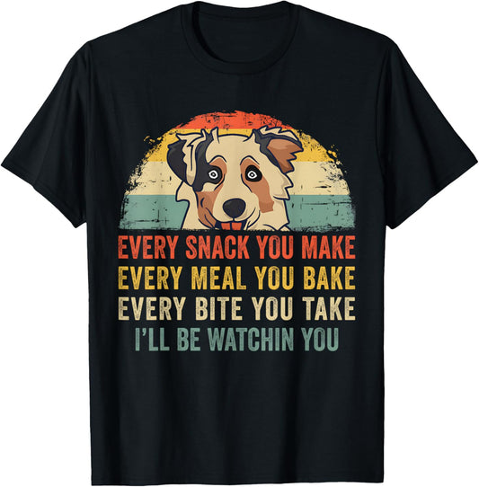 Retro Every Snack You Make Funny Mini Aussie Dog Lover Owner T-Shirt - T-Shirt | Black