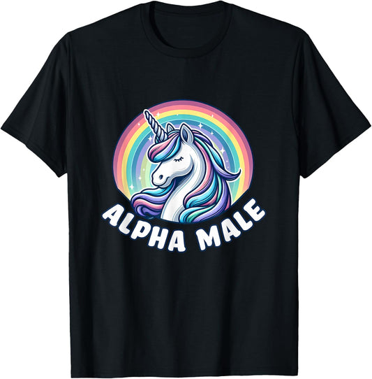 Funny Ironic Men Cute Alpha Male Unicorn , Black, S T-Shirt - T-Shirt | Black