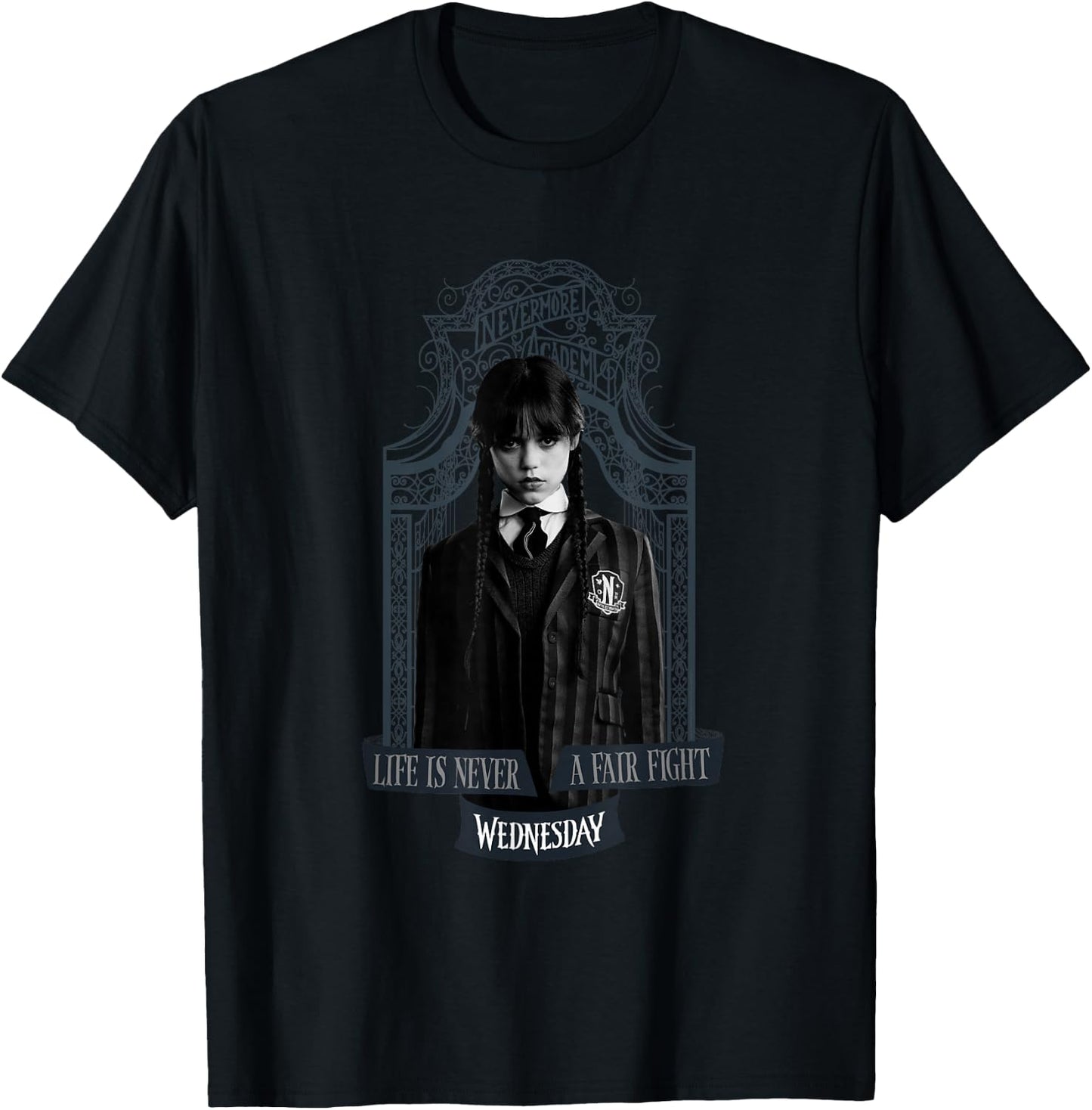 with German Text "Wednesday Das Leben ist niemals ein fairer Kampf" (German Language), black T-Shirt - T-Shirt | Black