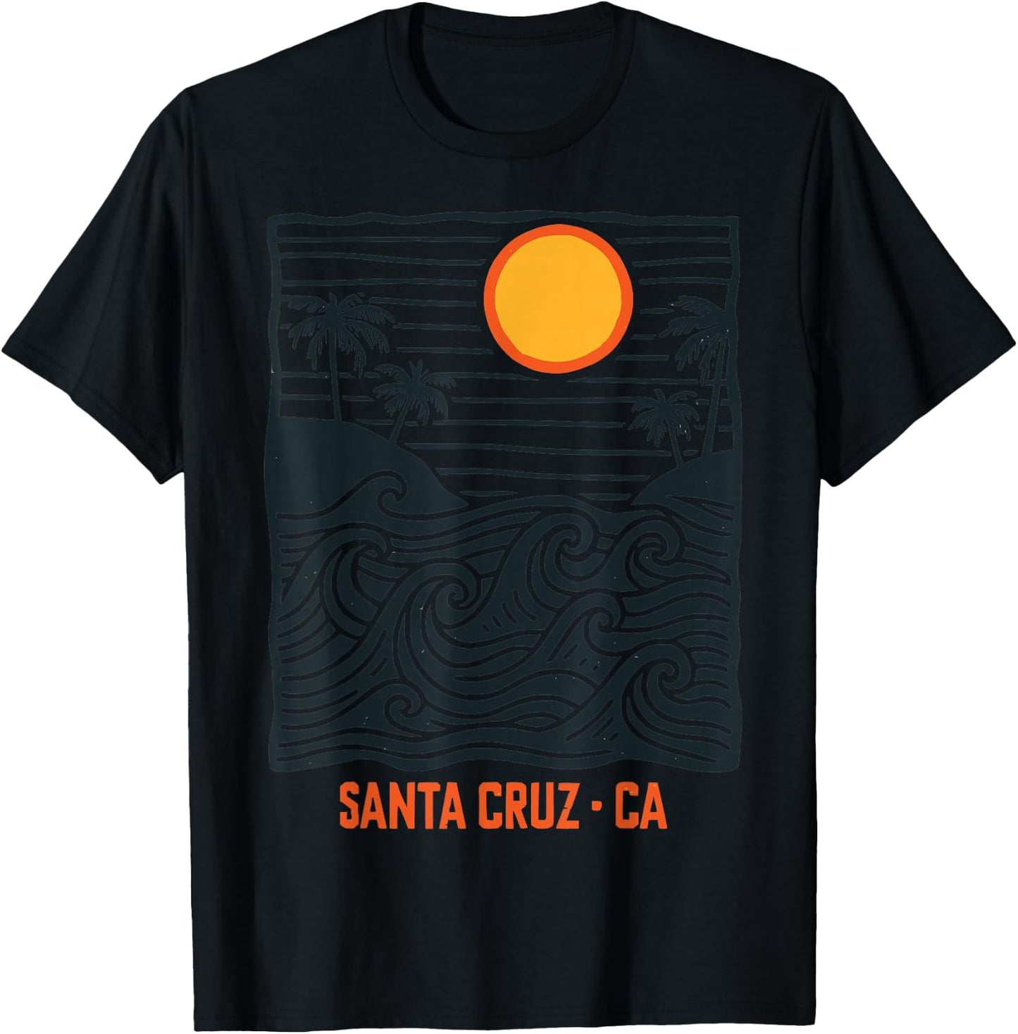 Santa Cruz Surf Wave Vintage Beach Pattern California T-Shirt - T-Shirt | Black