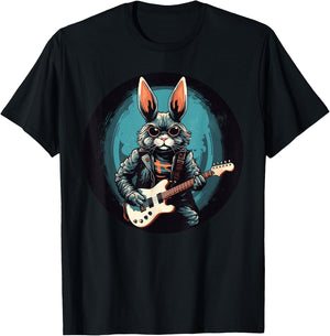 Cool electric guitar bunny for rock'n roll Easter T-Shirt - T-Shirt | Black
