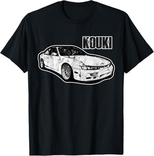 S14 Kouki JDM Drift Car Outlined 90s Classic Motorsports T-Shirt - T-Shirt | Black