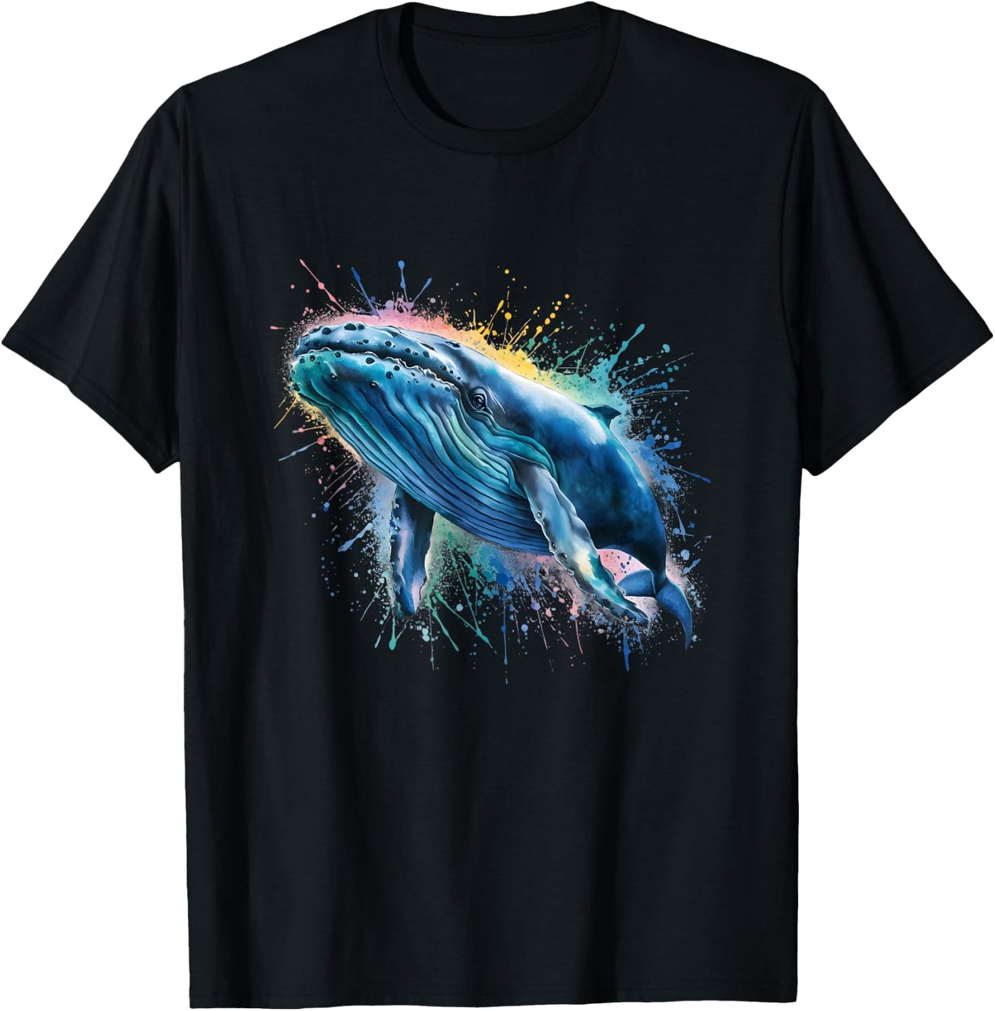 Blue Whale Men Woman Colorful Watercolor Blue Whale T-Shirt - T-Shirt | Black