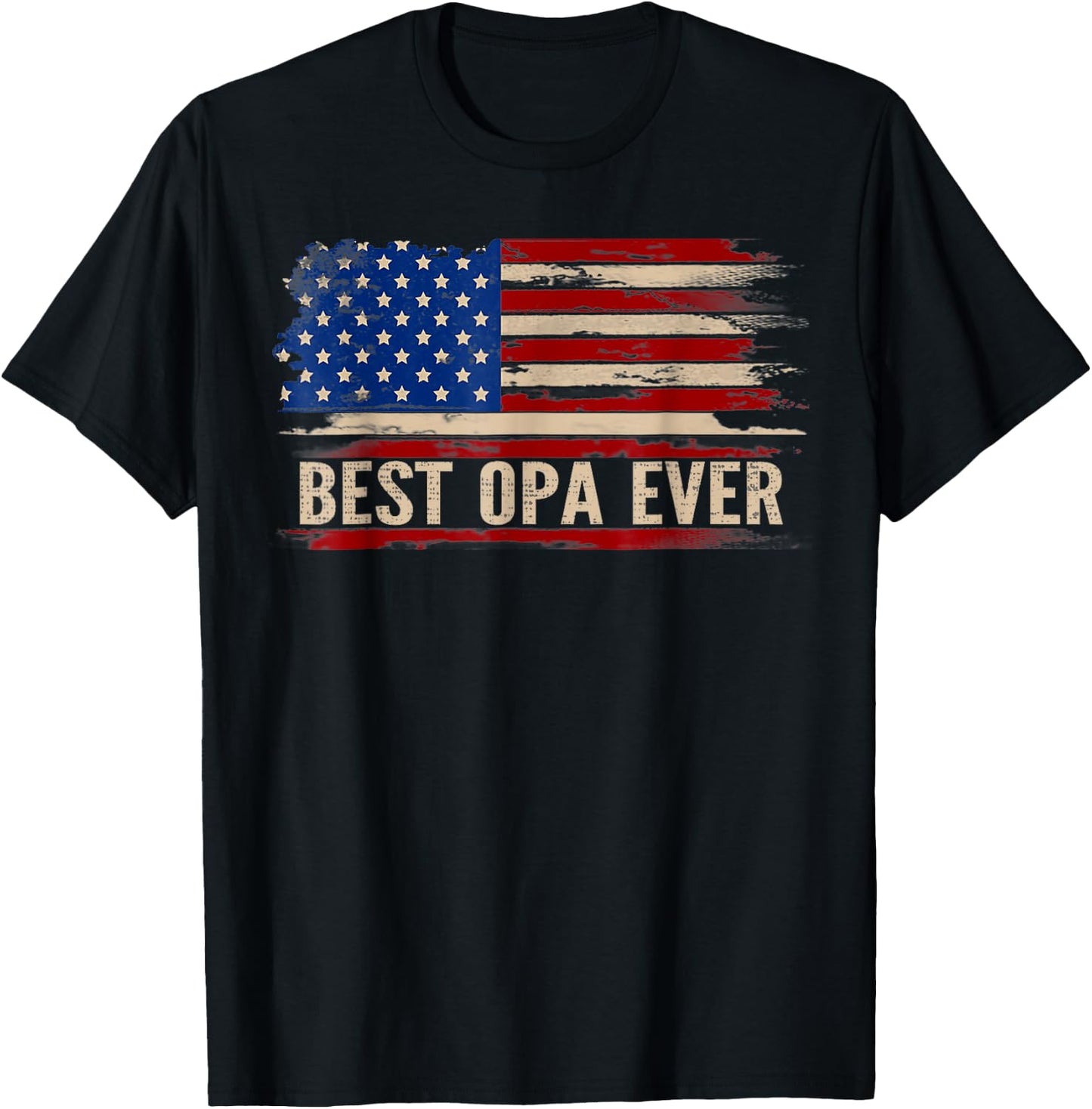 Vintage Best Opa Ever American Flag Father's Day Gift T-Shirt - T-Shirt | Black