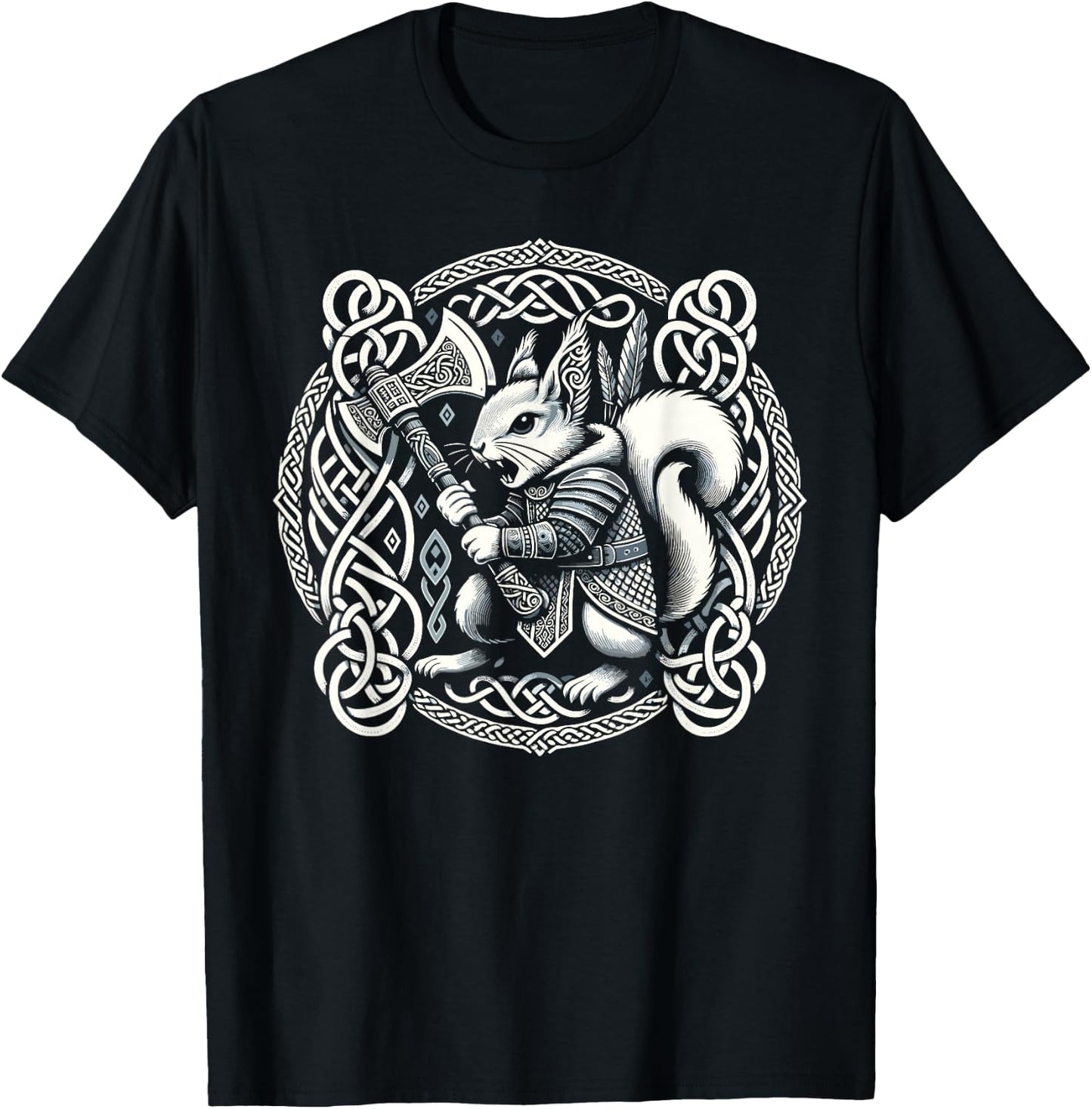 Warrior Squirrel Ratatoskr Borre Style Norse Mythology T-Shirt - T-Shirt | Black