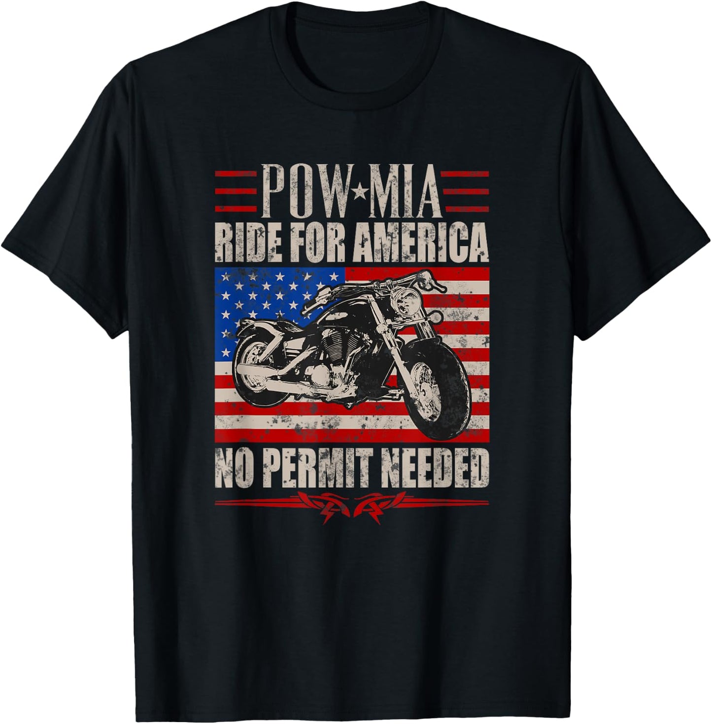 Veteran Pow Mia Motorcycle Ride 2021 Biker Support T-Shirt - T-Shirt | Black