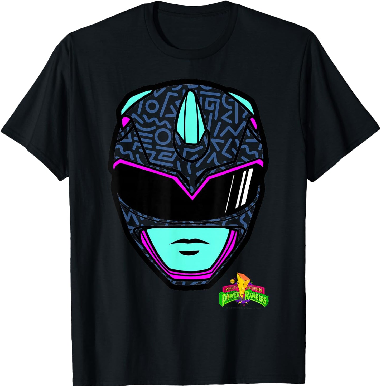 Power Rangers Blue Ranger Retro Print Big Face T-Shirt - T-Shirt | Black
