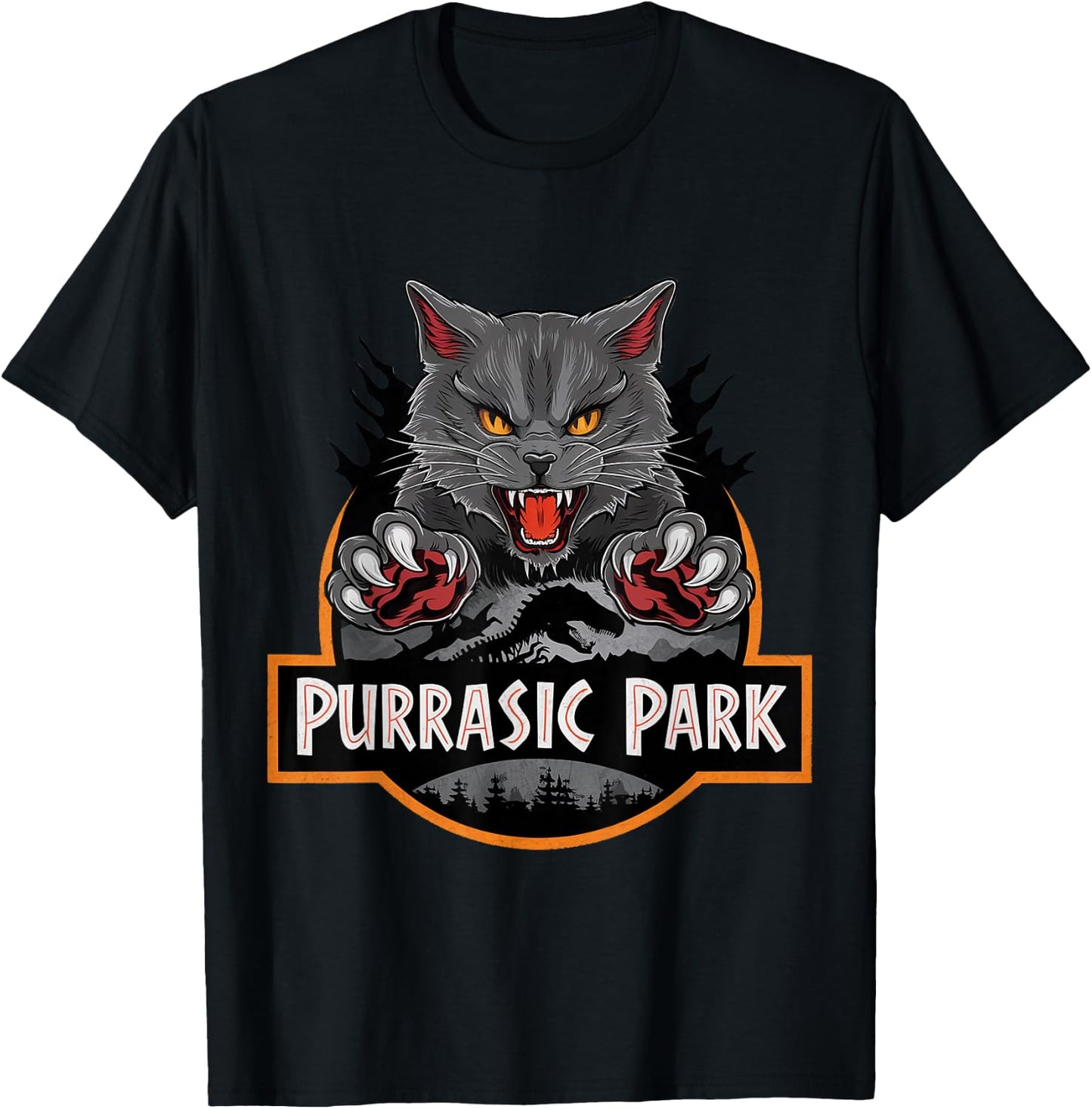 Purrasic Park Cat T-Rex Ancient Feline Dinosaur T-Shirt - T-Shirt | Black