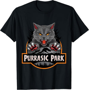 Purrasic Park Cat T-Rex Ancient Feline Dinosaur T-Shirt - T-Shirt | Black