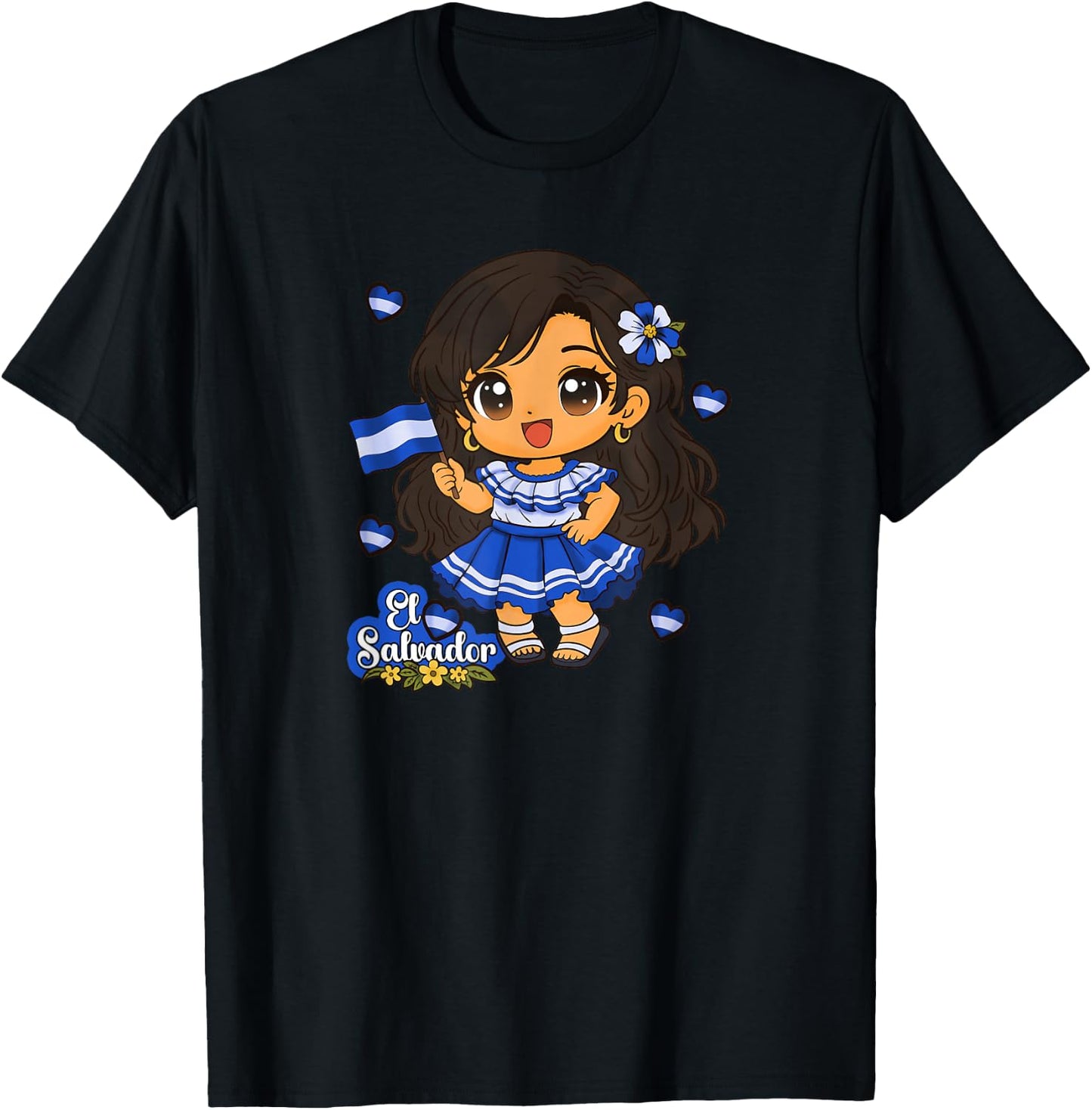 El Salvador Girl Salvadoran Woman Bicha Hearts T-Shirt - T-Shirt | Black