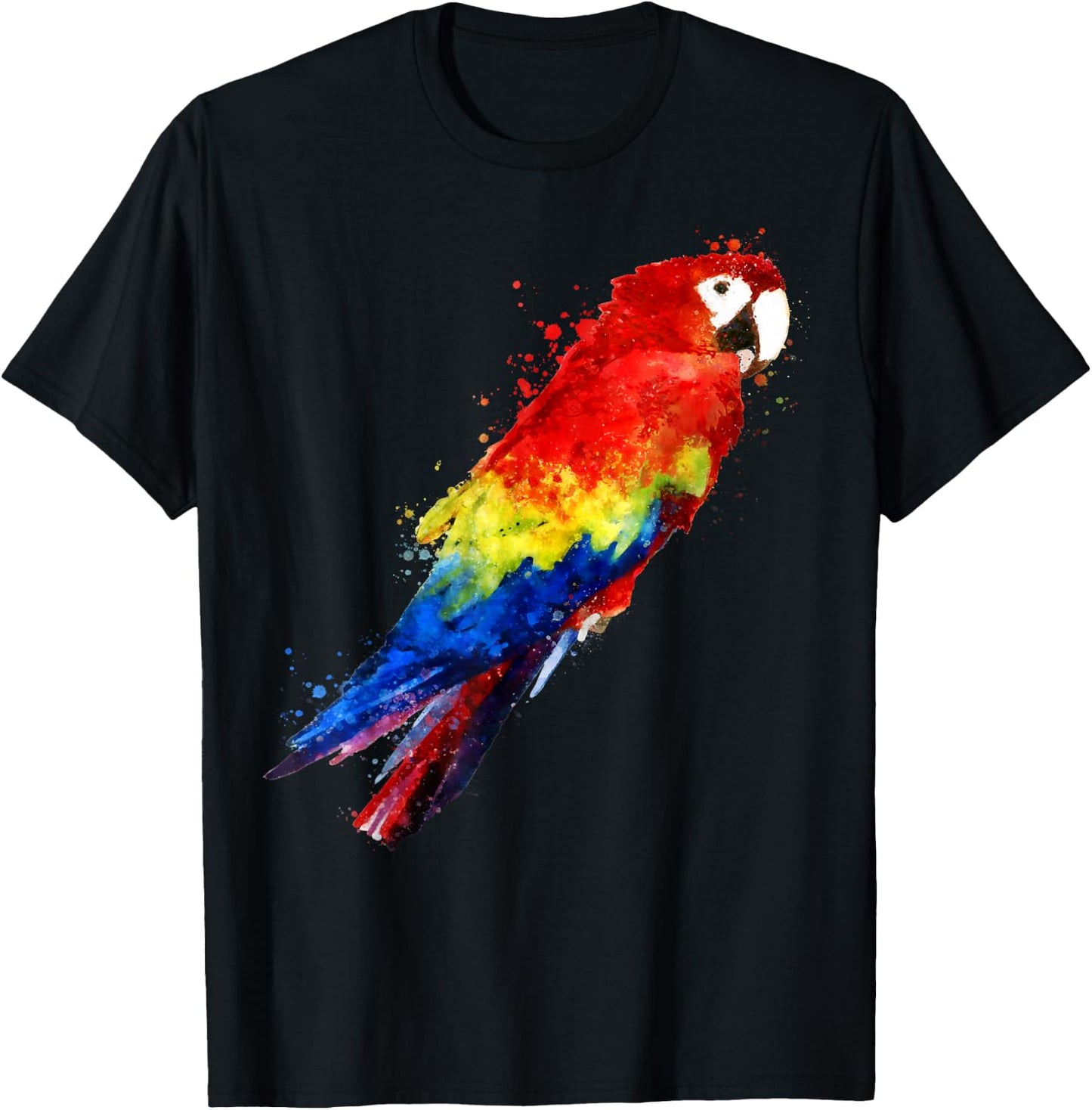 Watercolour colourful scarlet macaw parrot bird painting T-Shirt - T-Shirt | Black