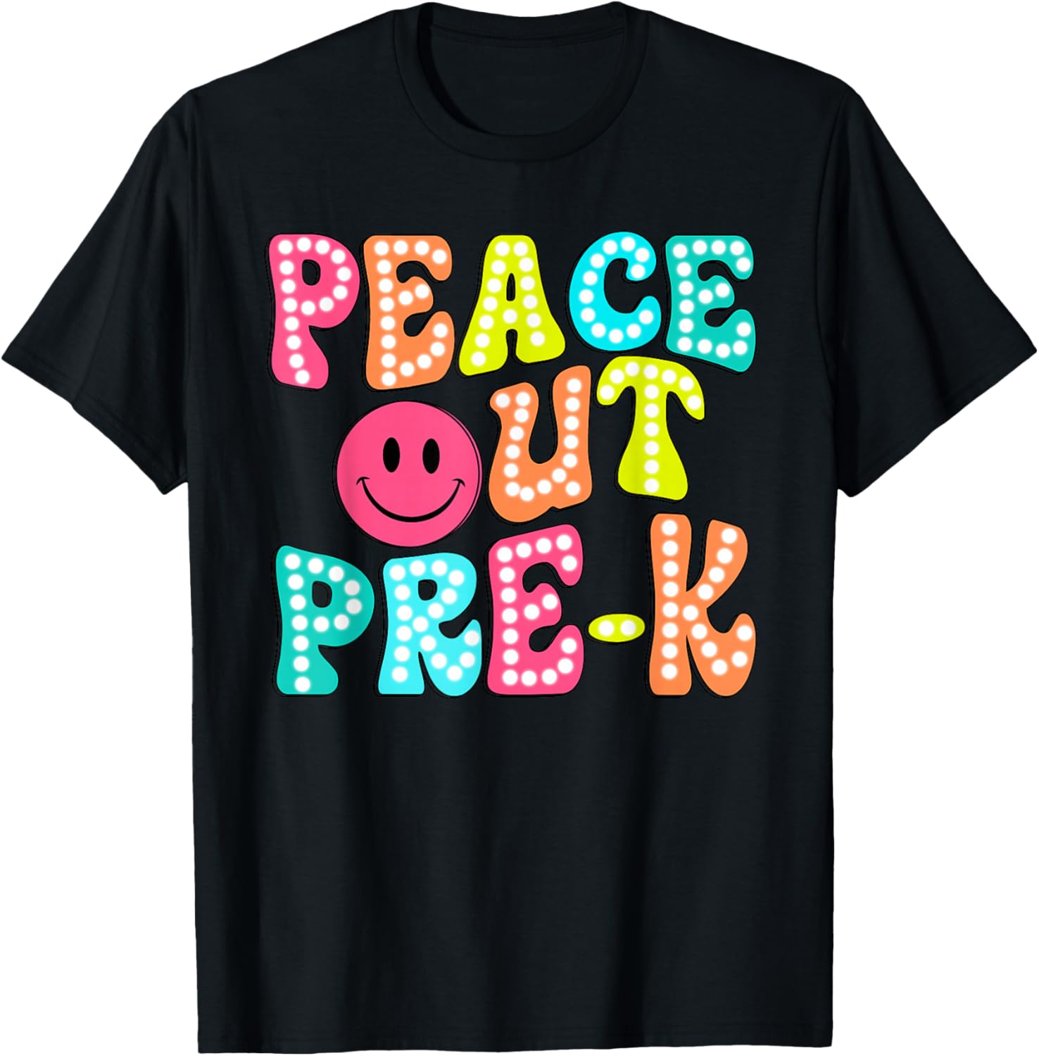 Peace Out Pre K Funny Happy Last Day Of School Groovy Retro T-Shirt - T-Shirt | Black