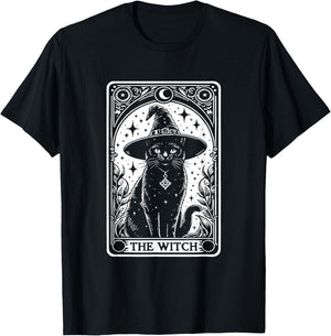 The Witch Cat Halloween Vintage Gothic Tarot Card , black T-Shirt - T-Shirt | Black