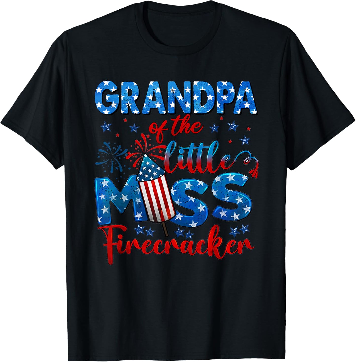 Grandpa of The Little Miss Firecracker 4th of July Birthday T-Shirt - T-Shirt | Black
