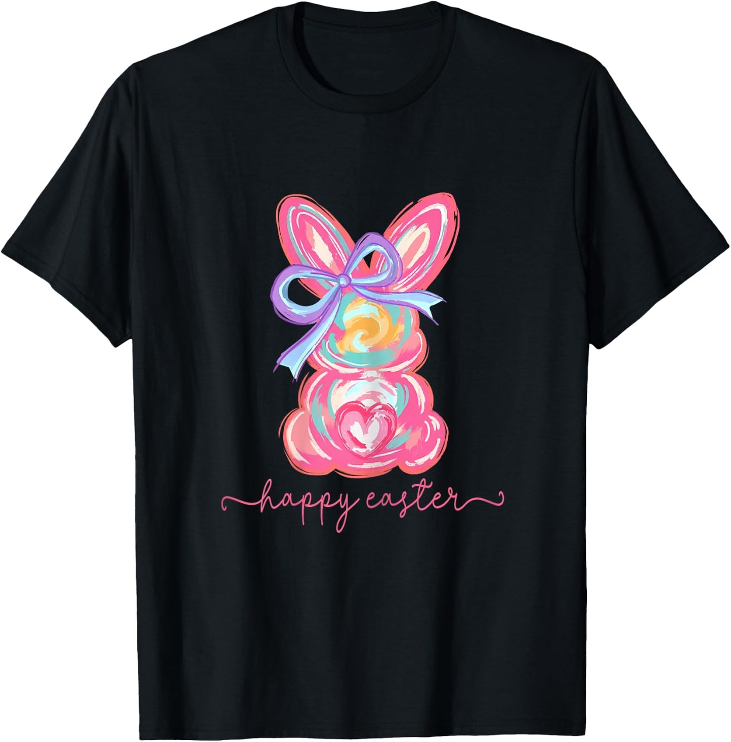 Happy Easter Day Bunny Rabbit Brushstroke Women Girl T-Shirt - T-Shirt | Black