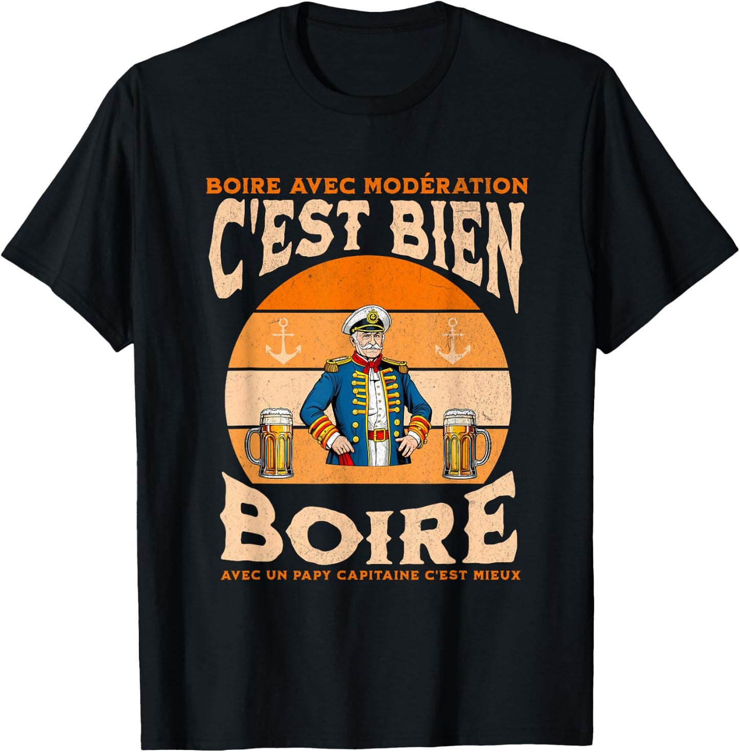 Papy capitaine bateau ancre apéro bière humour grand-père T-Shirt - T-Shirt | Black