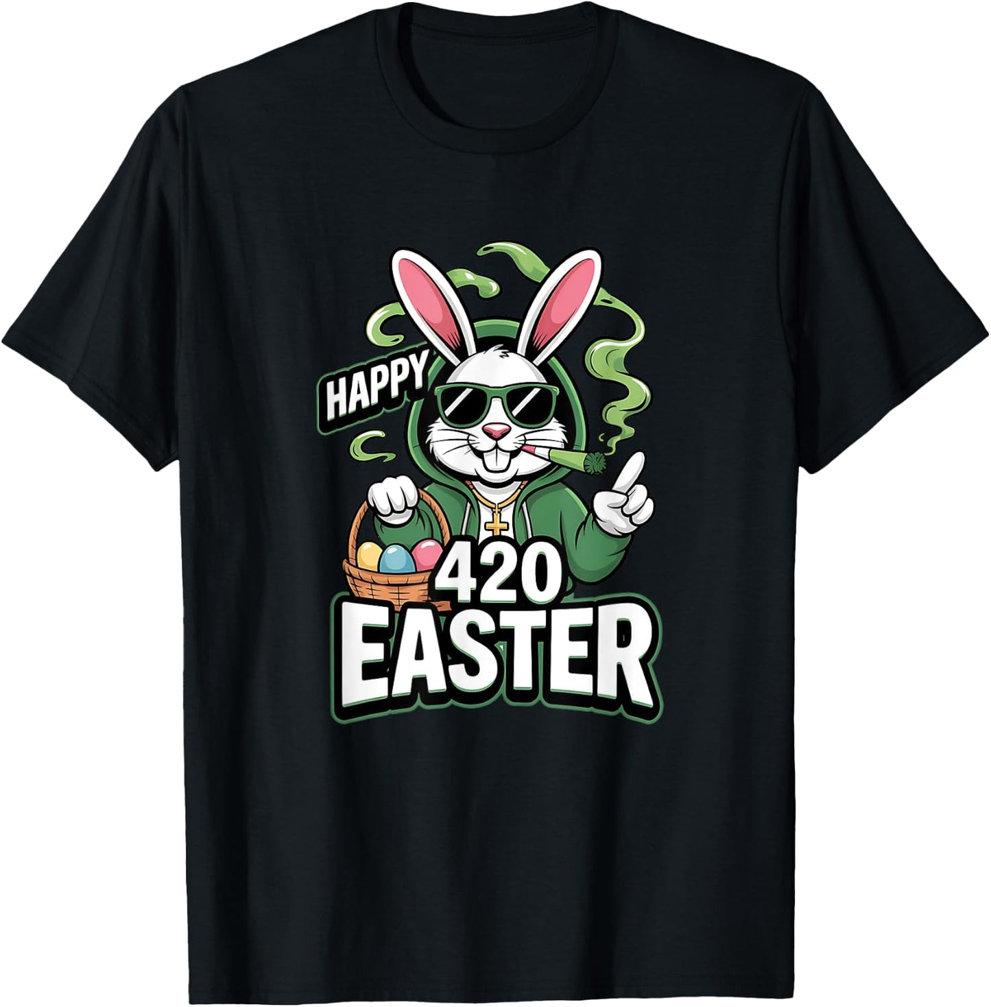 Happy 420 Easter Bunny Smoking Weed T-Shirt - T-Shirt | Black
