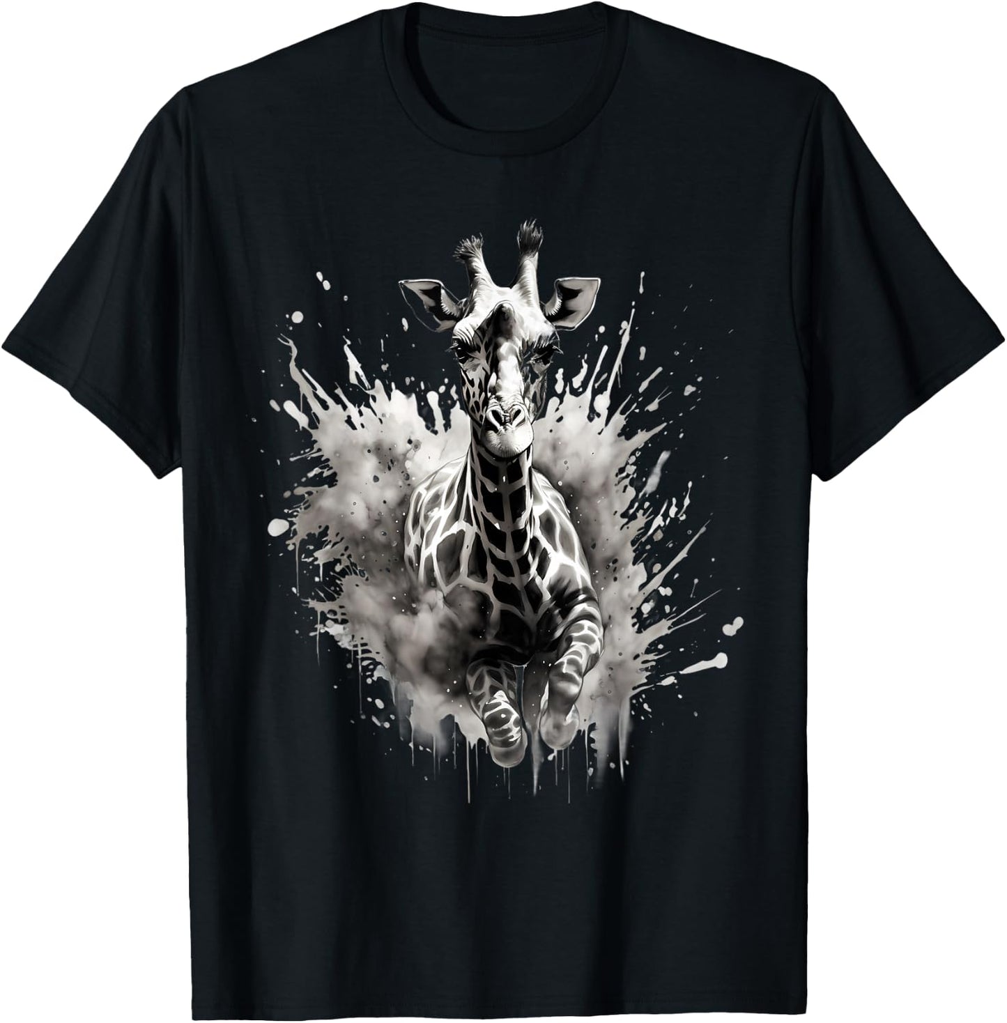 Giraffe Drawing Animal Print Splash Wildlife Safari Artwork T-Shirt - T-Shirt | Black