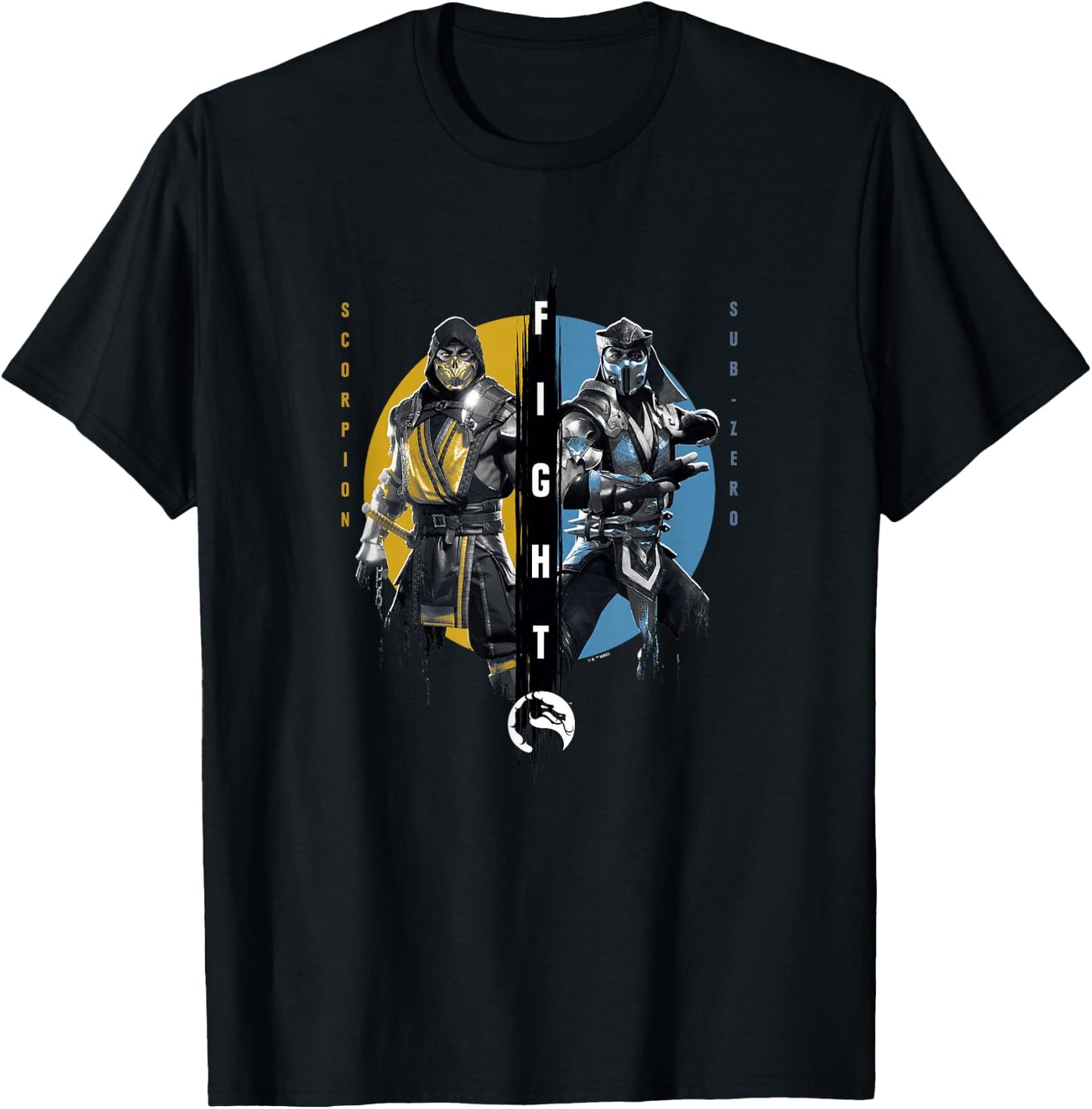 Mortal Kombat Klassic Scorpion Vs Sub-Zero Fight Round Logo T-Shirt - T-Shirt | Black