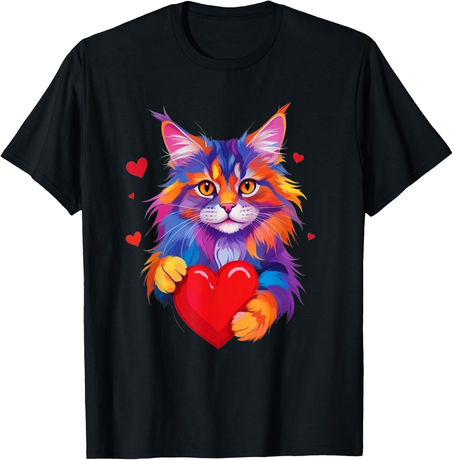 Chemise Maine Coon Cat - Graphique coloré Maine Coon Heart T-Shirt - T-Shirt | Black