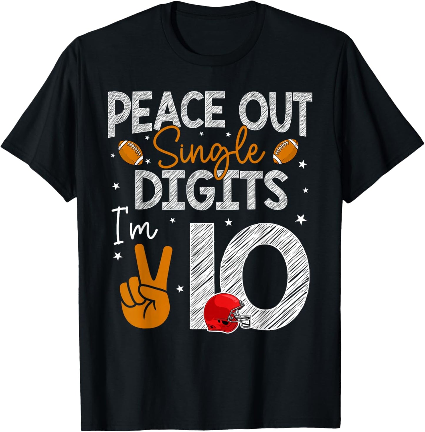 10th Birthday Boy Football Peace Out Single Digits 10 Yr old T-Shirt - T-Shirt | Black