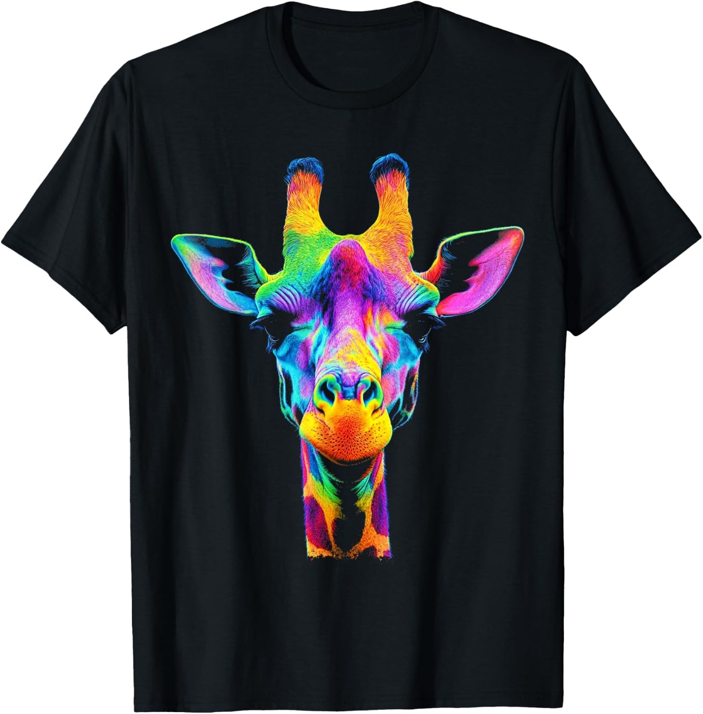 Design With A Giraffe On It Rainbow Giraffe On A T-Shirt - T-Shirt | Black