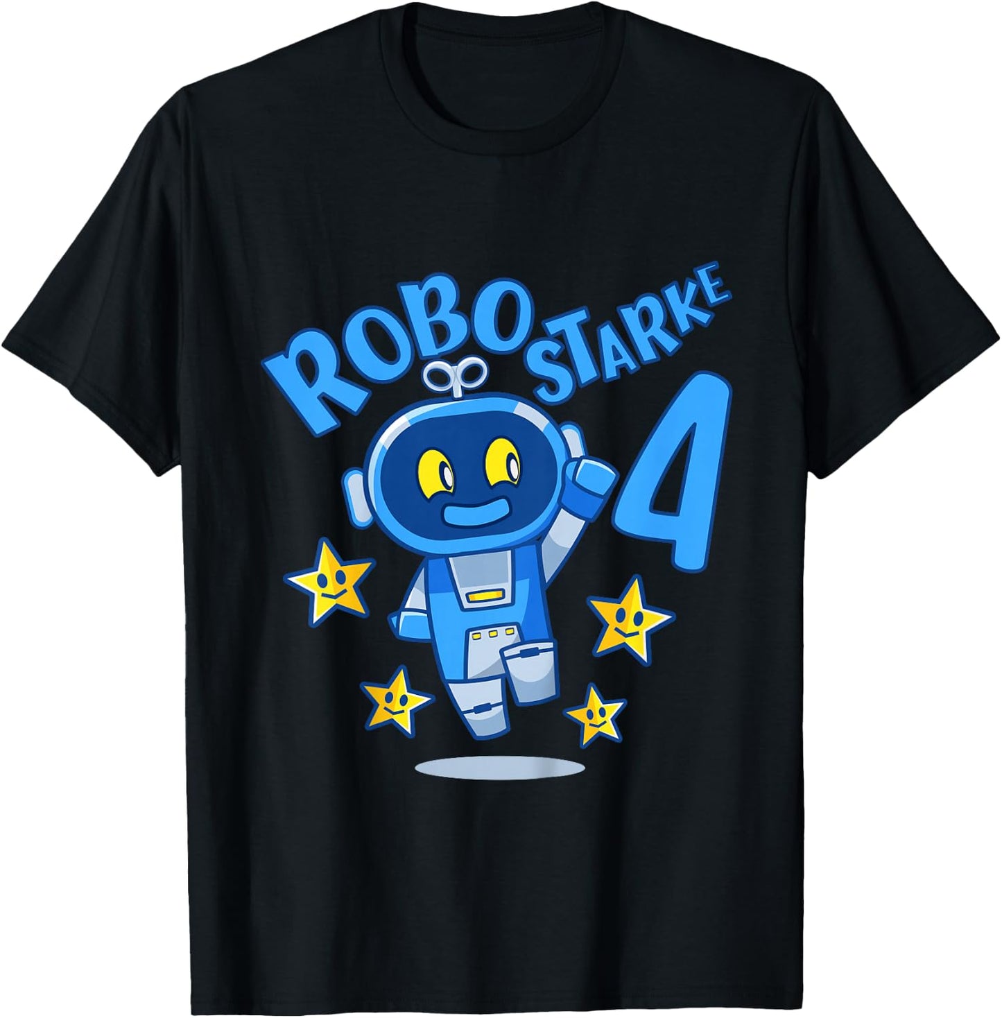 Children's Robot Birthday Shirt 4 Years Boy 4 Birthday , black, 80 T-Shirt - T-Shirt | Black