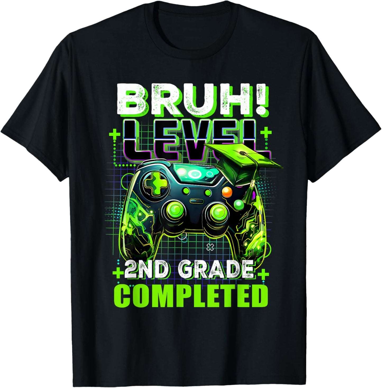Bruh Level 2nd Grade Completed Last Day Of School Graduate T-Shirt - T-Shirt | Black