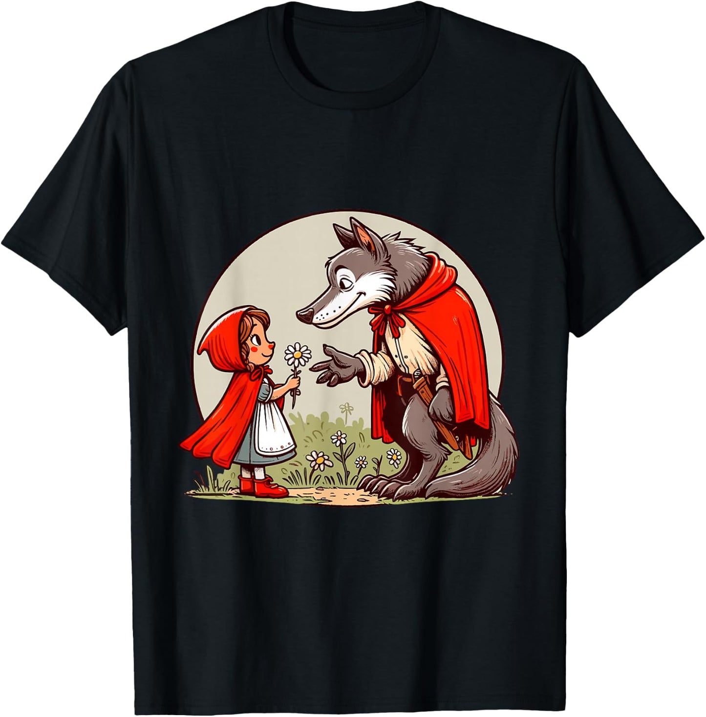 Little Red Riding Hood Fairy Tale Wolf Character Children's Cute , black T-Shirt - T-Shirt | Black