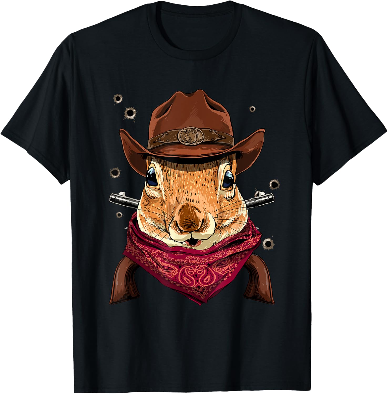 Cowboy Squirrel Western Rodeo Cowboy Hat and Bandana T-Shirt - T-Shirt | Black